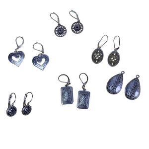 Bundle of 6 Silver-Tone Filigree Earrings Set of 6 Vintage Boho Dangles